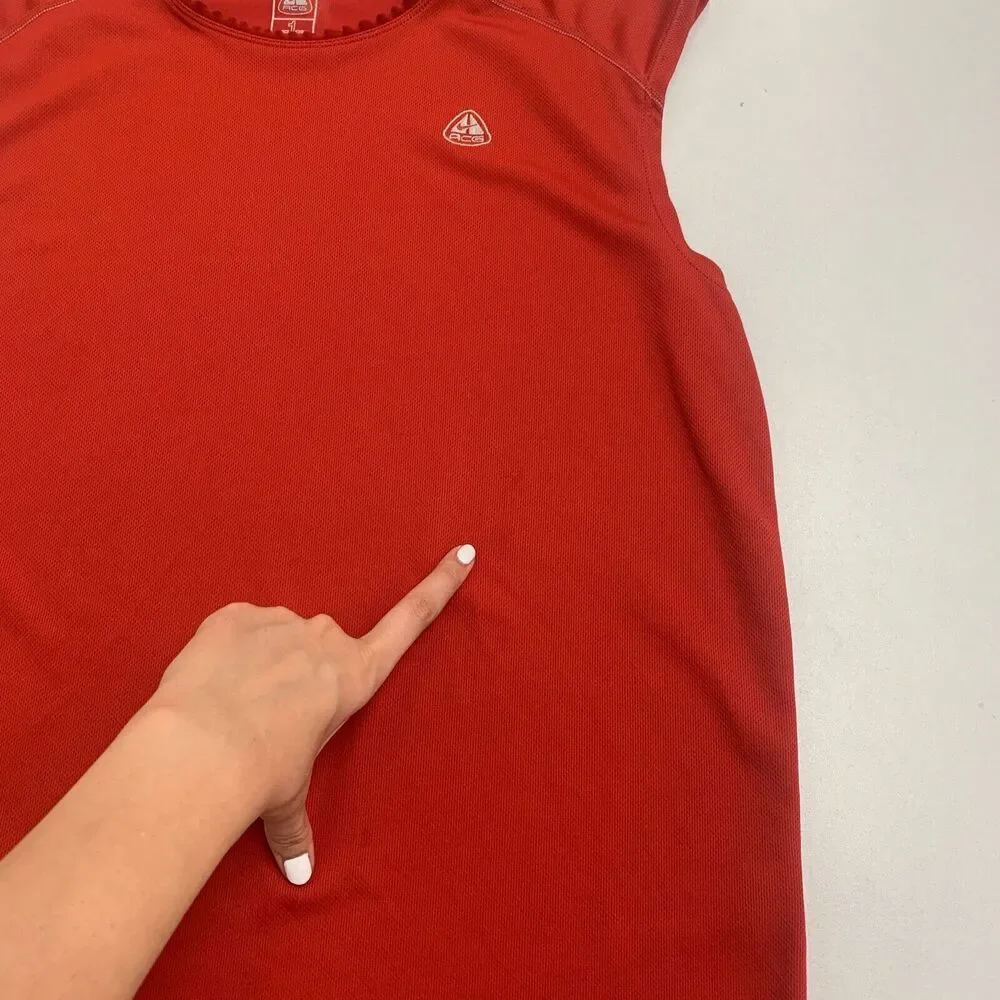 Vintage Nike ACG Tank Top Womens L Large Red Ruffled Neckline Sleeveless Active